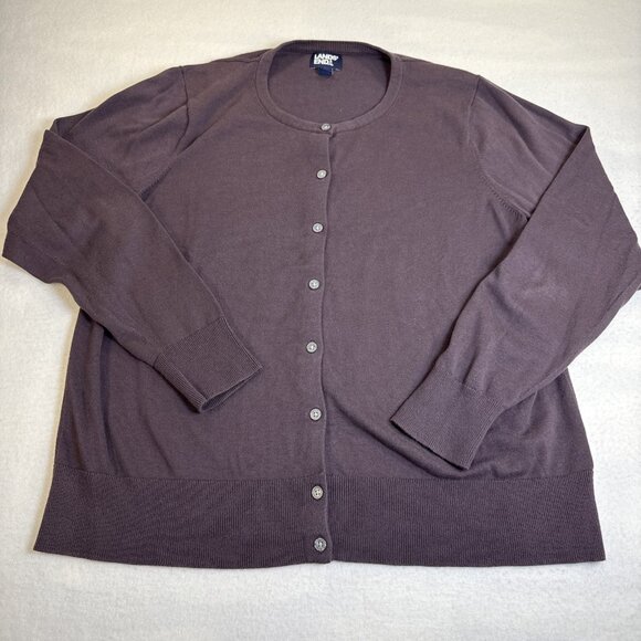 Womens Soft Plum Lands End Cardigan Sweater Button Up Long Sleeve Size L 14-16 - Picture 1 of 7